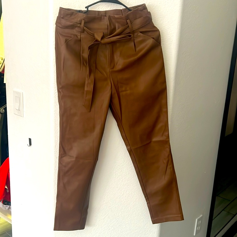 Camel faux leather pants